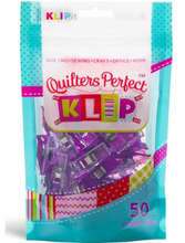 Load image into Gallery viewer, Purple color plastic and metal Quilter's Perfect Clip for fabric with seam guide lines