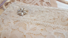 Load image into Gallery viewer, Creative Feet bridal cell phone purse closeup of lace with a jewel adornment