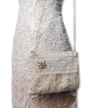 Load image into Gallery viewer, Creative Feet bridal cell phone purse  with strap over the shoulder and dress