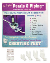 Load image into Gallery viewer, Creative Feet Pearls &amp; Piping Sewing Machine Presser Foot Package Contents
