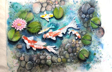 Load image into Gallery viewer, Clare Rowley Fabric Art Koi Pond
