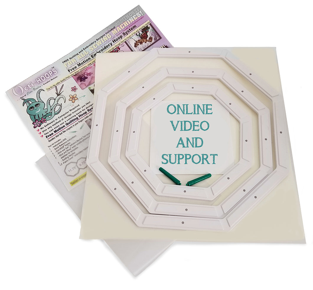 Creative Feet Octi-Hoops free motion embroidery hoops kit contents