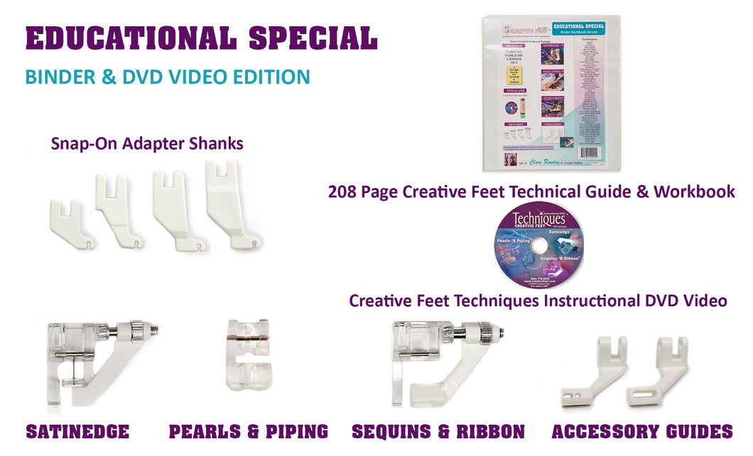 Creative Feet Sewing Machine Feet Educational Special Binder DVD Contents