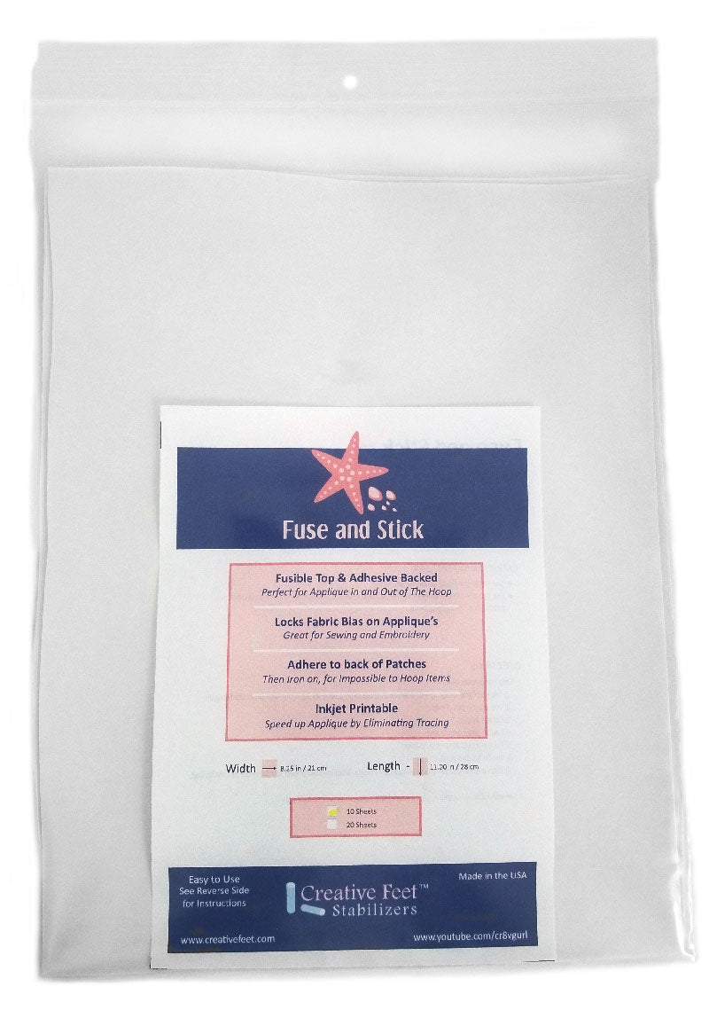 Fuse and Stick sewing embroidery stabilizer 10 sheets