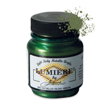 Load image into Gallery viewer, Jacquard Lumiere Fabric Paints 2.25oz - 562 Metallic Olive Green
