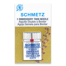 Load image into Gallery viewer, Schmetz sewing machine needles 2.0/75 embroidery twin
