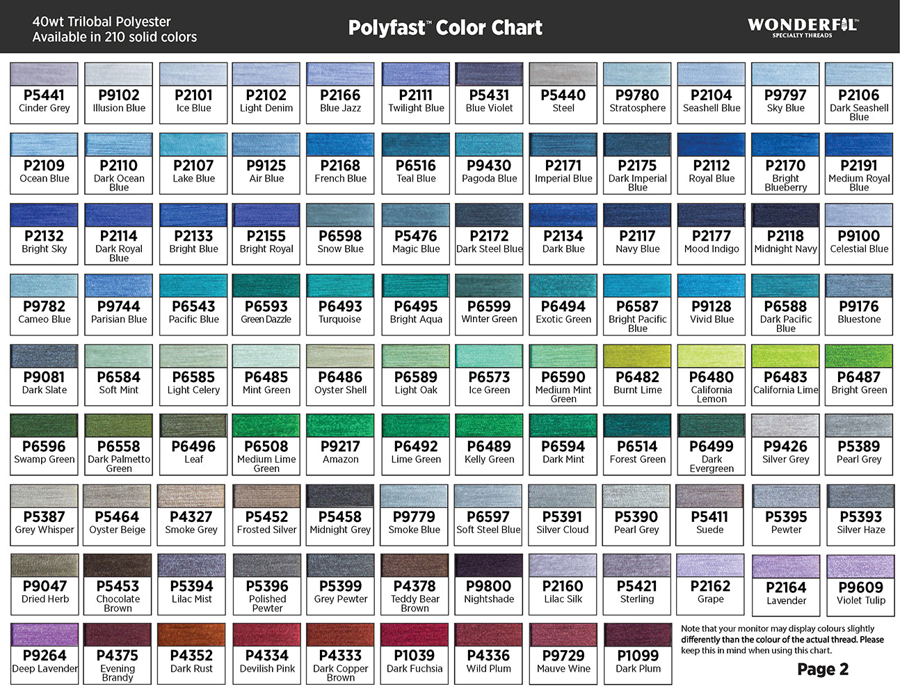 Polyfast Polyester Sewing Thread, WonderFil, 40wt, Colors Polyfast Polyester Sewing Thread, WonderFil, 40wt, Colors